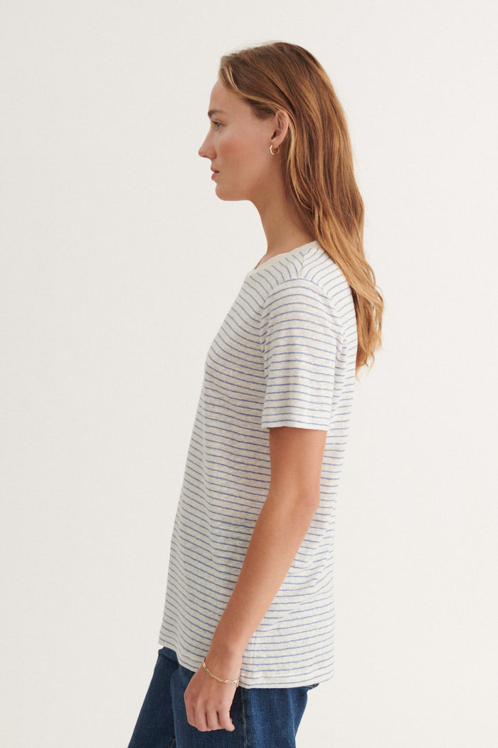 Basic Apparel Kali Stripe Tee T-shirts 758 Quiet harbor / Whisper white